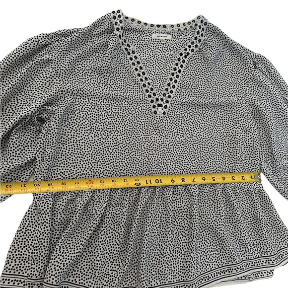 MAX STUDIO Blouse Polka Dot Eyelet V-Neck Balloon Sleeve Black White Size M - Picture 17 of 17